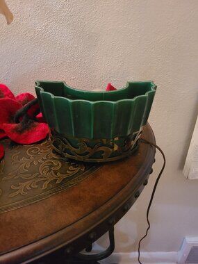 1953 Miramar California Pottery #159 Dark Green Gold Tone TV Lamp Planter Footed